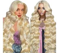 Tuheerst Peluca de pelo humano Body Wave para mujer, rubio, #613, rubio claro, 4 x 4, pelucas personales, sin pegamento, sin pegamento, nudos blanqueados con pelo de bebé para mujer 32 pulgadas