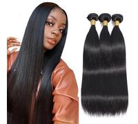 Tuheerst Straight Human Hair Bundles 1B Natural Black Menschliches Haar Human Hair Extensions Unprocessed Echthaar Tressen Double Weft Remy Hair for Woman 3 Bundle Total 300g 18 18 18 Inch