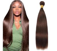 Tuheerst Straight Human Hair Bundles #4 Chocolate Brown Menschliches Haar Human Hair Extensions Echthaar Tressen Bündel Single Bundle Double Weft Remy Hair for Woman 32 Zoll