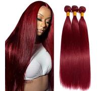 Tuheerst Straight Human Hair Bundles #99J Burgundy Cabello Humano Natural Bündel Echthaar Human Hair Extensions Pelucas Mujer Pelo Remy Hair 50g/Bundle 3 Bundle Total 150g 20 22 24 Inch
