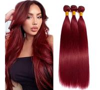 Tuheerst Straight Human Hair Bundles #99J Burgundy Cabello Humano Natural Bündel Echthaar Human Hair Extensions Pelucas Mujer Pelo Remy Hair 50g/Bundle 3 Bundle Total 150g 22 24 26 Inch