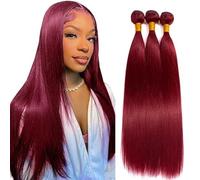 Tuheerst Straight Human Hair Bundles #99J Burgundy Cabello Humano Natural Bündel Echthaar Human Hair Extensions Pelucas Mujer Pelo Remy Hair 50g/Bundle 3 Bundle Total 150g 26 28 30 Inch