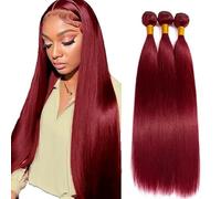 Tuheerst Straight Human Hair Bundles #99J Burgundy Cabello Humano Natural Bündel Echthaar Human Hair Extensions Pelucas Mujer Pelo Remy Hair 50g/Bundle 3 Bundle Total 150g 24 26 28 Inch