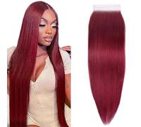 Tuheerst Straight Human Hair Closure 4X4 Lace Closure Menschliches Haar #99J Burgundy Remy Hair Pre Bleached Knots with Baby Hair Free Part for Woman 10 Inch