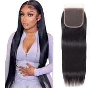Tuheerst Straight Human Hair Closure 4X4 Lace Closure Menschliches Haar Natural Black Remy Hair Pre Bleached Knots with Baby Hair Free Part for Woman 26 Inch