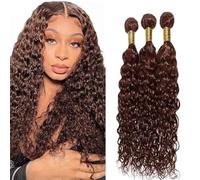 Tuheerst Water Wave Human Hair Bundles Brown Menschliches Haar Human Hair Extensions Echthaar Tressen 3 Bündel Sew in Bundle #4 Chocolate Double Weft Remy Hair 30 30 30 Zoll