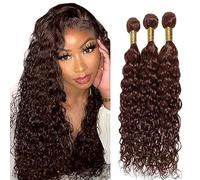 Tuheerst Water Wave Human Hair Bundles Brown Menschliches Haar Human Hair Extensions Echthaar Tressen 3 Bündel Sew in Bundle #4 Chocolate Double Weft Remy Hair 12 12 12 Zoll