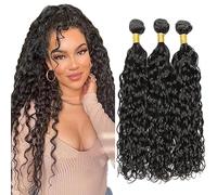 Tuheerst Water Wave Human Hair Bundles Natural Black Cabello Humano Natural Bündel Echthaar Human Hair Extensions Pelucas Mujer Pelo Double Weft Remy Hair 3 Bundle Total 300g 14 14 14 Inch