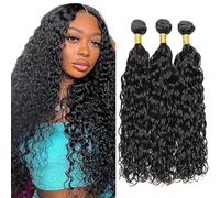 Tuheerst Water Wave Human Hair Bundles Natural Black Cabello Humano Natural Bündel Echthaar Human Hair Extensions Pelucas Mujer Pelo Double Weft Remy Hair 3 Bundle Total 300g 16 16 16 Pulgadas