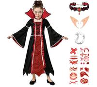 TUIBEIDAMAI Disfraz de Vampiro de Halloween para Niñas, Disfraz Vampiresa Niña, Vestido Gótico de Vampira con Collar, Disfraces Vampiro Menina, para Carnaval, Fiesta Temática Cosplay