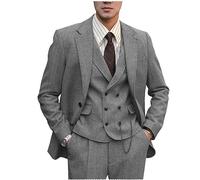 Tuikayoo Traje formal de tweed para hombre, lana en espiga, 3 piezas, traje de boda, corte ajustado, esmóquines para graduación y padrinos de boda, gris, M