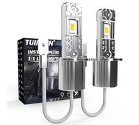 TUINCYN Bombilla H3 LED 55W 6500K Blanco, 1:1 Mini Luz Bombilla Plus 300% Brillo Súper Brillante 12000Lm Lámpara de Cruce y Antiniebla Halógena de Repuesto pour Coche y Moto 12V/24V- H3 Lámparas x2