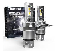 TUINCYN Bombilla H4 LED 55W 6500K Blanco, 1:1 Mini Luz Bombilla Plus 300% Brillo Súper Brillante 12000Lm Lámpara de Cruce y Antiniebla Halógena de Repuesto pour Coche y Moto 12V/24V- H4 Lámparas x2