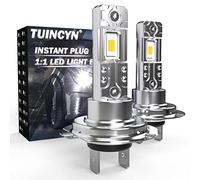 TUINCYN Bombilla H7 LED 55W 6500K Blanco, 1:1 Mini Luz Bombilla Plus 300% Brillo Súper Brillante 12000Lm Lámpara de Cruce y Antiniebla Halógena de Repuesto pour Coche y Moto 12V/24V- H7 Lámparas x2