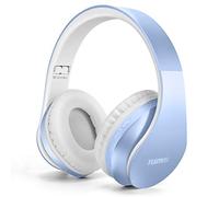 TUINYO Auricular Bluetooth, Auriculares Inalámbricos de Diadema con Micrófono, Audífono Inalámbrico Estéreo Plegable y Ligero para Viaje Trabajo Televisor Computadora Teléfono- Azul Claro