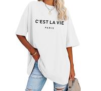 Tuislay C'est La Vie - Camiseta de gran tamaño para mujer, diseño gráfico de París, para gimnasio, entrenamiento, verano, manga corta, holgada, Blanco, XXL