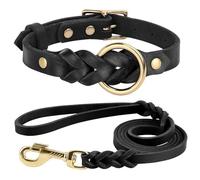 TUITA Collar de Cuero Genuino para Perro, Conjunto de Correa, Collares de Cuero Trenzados duraderos para Perros medianos y Grandes, Accesorios para Mascotas Pastor alemán