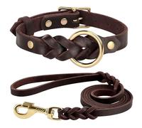 TUITA Collar de Cuero Genuino para Perro, Conjunto de Correa, Collares de Cuero Trenzados duraderos para Perros medianos y Grandes, Accesorios para Mascotas Pastor alemán