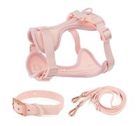 TUITA Correa Doble para Perro de Color Rosa Claro, arnés cómodo de PVC para Perro, Correa Ajustable para el Pecho, Juego de Tres Piezas, Collares, arneses y Correas