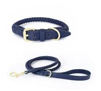 TUITA Juego de Collar y Correa para Perro de Cuero, Collar Ajustable para Perro de PU, Correa Trenzada Suave y Duradera para Perros