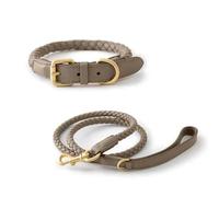 TUITA Juego de Collar y Correa para Perro de Cuero, Collar Ajustable para Perro de PU, Correa Trenzada Suave y Duradera para Perros