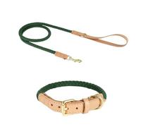 TUITA Juego de Correa para Collar de Perro, Collares de Cuerda de Cuero Trenzado, Hebilla de Metal, Collar de Perro Duradero