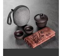 TUITA Juego de té Gaiwan Kungfu de Viaje, Juego de Cuencos de té de Porcelana China con paño de Cocina y Bolsa de Viaje, portátil para el hogar, Negocios al Aire Libre