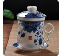 TUITA Taza de té de cerámica, Taza Personal de Porcelana Azul y Blanca con Filtro de Tapa, Taza de Burbujas para reuniones, Oficina