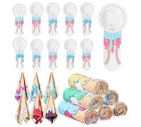 Tujoe 24 piezas de regalos deportivos, incluye 12 toallas de enfriamiento de 40 x 12 pulgadas, 12 mini ventilador portátil de mano para regalo de equipo, recuerdos de fiesta deportiva, batería no