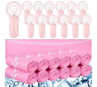 Tujoe 24 piezas de regalos deportivos, incluye 12 toallas de enfriamiento de 40 x 12 pulgadas, 12 mini ventilador portátil de mano para regalo de equipo, recuerdos de fiesta deportiva, batería no
