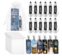 Tujoe Juego de 36 unidades/12 juegos de regalos cristianos a granel Let Your Light Shine Linternas 12 luces LED, 12 tarjetas de versículo bíblico Jesús es mi luz, marcapáginas, 12 bolsas para