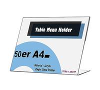 TUKA 50x Expositor de Mesa, A4 transversal, 2,5mm Acrílico Transparente, inclinado Soporte de sobremesa, Titular para Letreros de Folletos, Carteles, Fotos y Menús, Porta Carteles, TKD8201-A4-50x