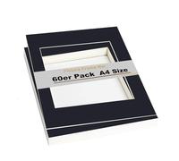 TUKA 60x Paspartú, DIN A4 Tamaño Exterior, Tamaño Abierto de los Paspartús: 15x20cm. Negro, Marco de Papel Paspartú para Enmarcar Imágenes, Fotos, Carteles, Impresiones Artísticas... TKD9100-A4-60x