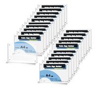 TUKA-i-AKUT 20X A4 Transversal Soporte en T de Mesa Acrílico con Cierre Magnético, Porta Carteles Doble Cara, Expositor Sobremesa para Exhibición Folletos Publicitario Menús, TKD8241-A4-W-20x