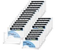 TUKA-i-AKUT 25X A4 Transversal Soporte en T de Mesa Acrílico con Cierre Magnético, Porta Carteles Doble Cara, Expositor Sobremesa para Exhibición Folletos Publicitario Menús, TKD8241-A4-W-25x