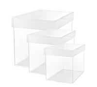 TUKA-i-AKUT 3er Set Vitrina Expositora de Acrílico, 30cm + 20cm + 15cm Forma de Cubo Almacenamiento Caja de Presentación, 5 Lados con Tapa, Escaparate para Figuras Colecciones Joyas Regalos, TKD8254