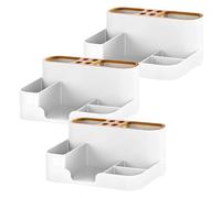 TUKA-i-AKUT 3X Organizador Escritorio 20,5x13x9cm, Caja de Utensilios Multifuncional con Portalápices, Almacenamiento para Bolígrafos Tijeras Notas Maquillaje Cosméticos Joyas, Blanco TKD8611-3x