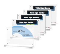 TUKA-i-AKUT 5X A5 Transversal Soporte en T de Mesa Acrílico con Cierre Magnético, Porta Carteles Doble Cara, Expositor Sobremesa para Exhibición Folletos Publicitario Menús, TKD8241-A5-W-5x