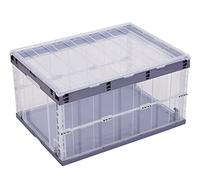 TUKA-i-AKUT 6x 55L Cajas de Almacenamiento Plegables con Tapa, Apilables Estables, con Asa, para Dormitorio Sala de Estar Armario Baño Cocina Estudio, Transparente, 6x 55L TKD8640 Morado Claro