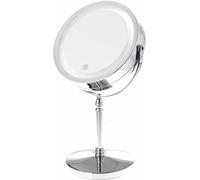 TUKA-i-AKUT Tacto LED Espejos Maquillaje con Luz, 10x Aumentos, 2 Caras Cosmética Afeitarse Espejos para Baño de Mesa, Batería/Enchufe Operado, Pantalla Táctil, Metal Cromado Reales, TKD3144N-10x