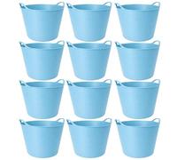TUKA Pack 12 de Capazos de Plástico 42 L - Azul Pastel Profesional | Barreño, Cubo, Espuerta, Cubeta Resistente Multiusos para albañilería, jardinería, Agricultura y hogar