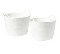 TUKA Pack de 2 Capazos de Plástico 42 L - Profesional, Color Blanco | Barreño, Cubo, Espuerta, Cubeta Resistente Multiusos para albañilería, jardinería, Agricultura y hogar (2, Blanco)