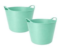 TUKA Pack de 2 Capazos de Plástico 42 L - Verde Pastel Profesional | Barreño, Cubo, Espuerta, Cubeta Resistente Multiusos para albañilería, jardinería, Agricultura y hogar