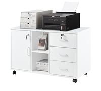 TUKAILAi Archivador Móviles con Compartimentos Abiertos y 4 Cajones, Armario de Oficina con Ruedas, Armario Multiusos con Gran Almacenaje para A4 Documentos 40 x 90 x 57 cm (Blanco)