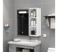 TUKAILAi Armario con espejo de baño con luces LED, 1 puerta, estante abierto, armario de almacenamiento montado en la pared, armario de baño para baño, 45 x 50 cm