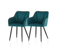 TUKAILAI Juego de 2 sillas de Comedor de Lino, sillas de Cocina, tapizadas, con reposabrazos, respaldos, Cojines Suaves, Patas de Metal, Modernos sillones para Cocina, Comedor, salón, Turquesa Oscuro