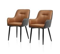 TUKAILAI Juego de 2 sillas de comedor de piel sintética, con reposabrazos, respaldo, asiento acolchado, patas de metal, diseño moderno, color marrón y gris