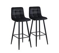 TUKAILAi Juego de 2 Taburetes Altos de Bar con Respaldo de Terciopelo y Reposapiés de Metal y Base para Barra de Desayuno Alta Cocina y Hogar Negro Altura del Asiento 75cm