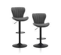 TUKAILAI Juego de 2 taburetes de bar de piel sintética, altura regulable, giratorio 360°, taburete con respaldo, reposapiés, marco de metal, moderno, forma de cuenco, taburete de cocina, taburete para