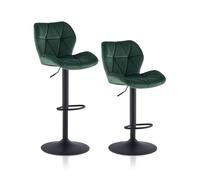 TUKAILAi Juego de 2 taburetes de bar giratorios tapizados de terciopelo verde, taburetes de bar para desayuno, sillas de cocina, altura ajustable, taburetes de comedor con reposapiés, base de metal